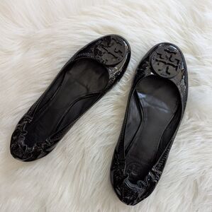 TORY BURCH Reva Black Patent Leather Ballet Flats 8 minnie